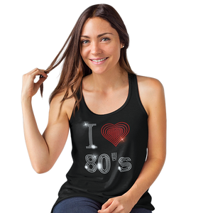 I Love Eighties 80s Rhinestud Design T-Shirts or Vests - Crystal Design 4 U