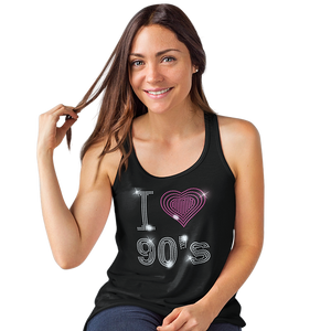 I Love Nineties 90s Rhinestud Design T-Shirts or Vests - Crystal Design 4 U