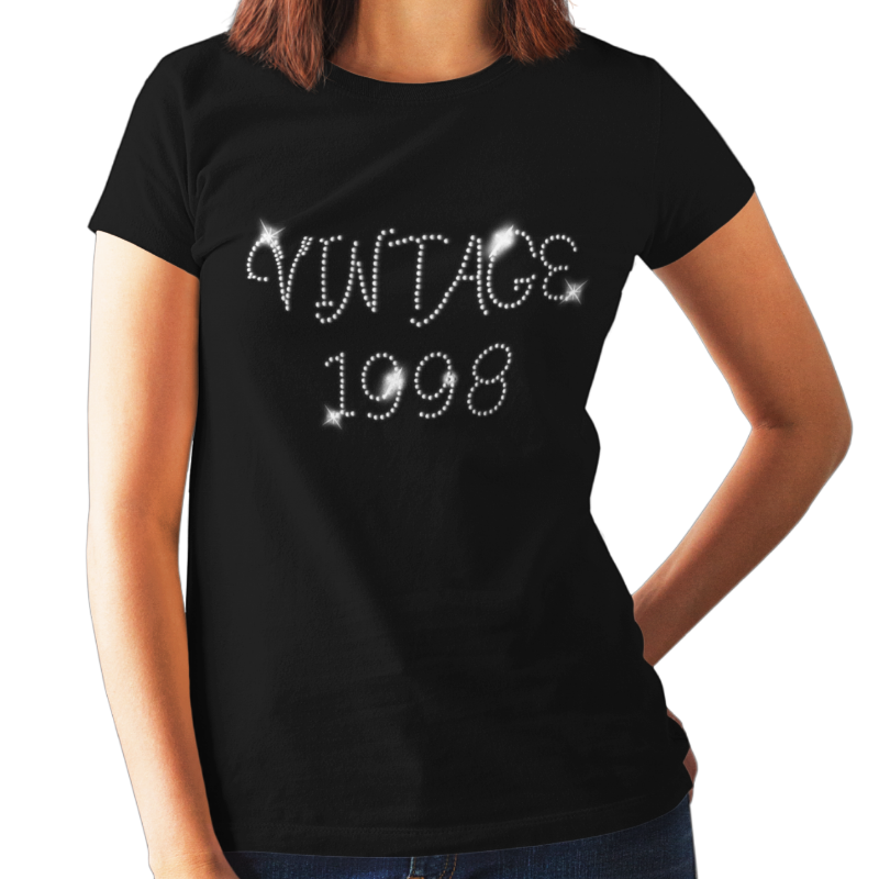 Vintage 1998 (21st Birthday) Crystal Rhinestone Ladies T-Shirt or Vest - Crystal Design 4 U