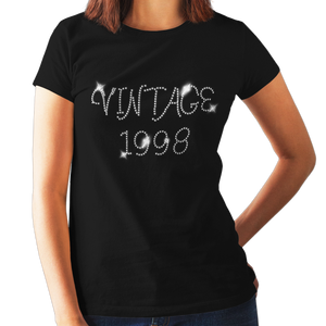 Vintage 1998 (21st Birthday) Crystal Rhinestone Ladies T-Shirt or Vest - Crystal Design 4 U