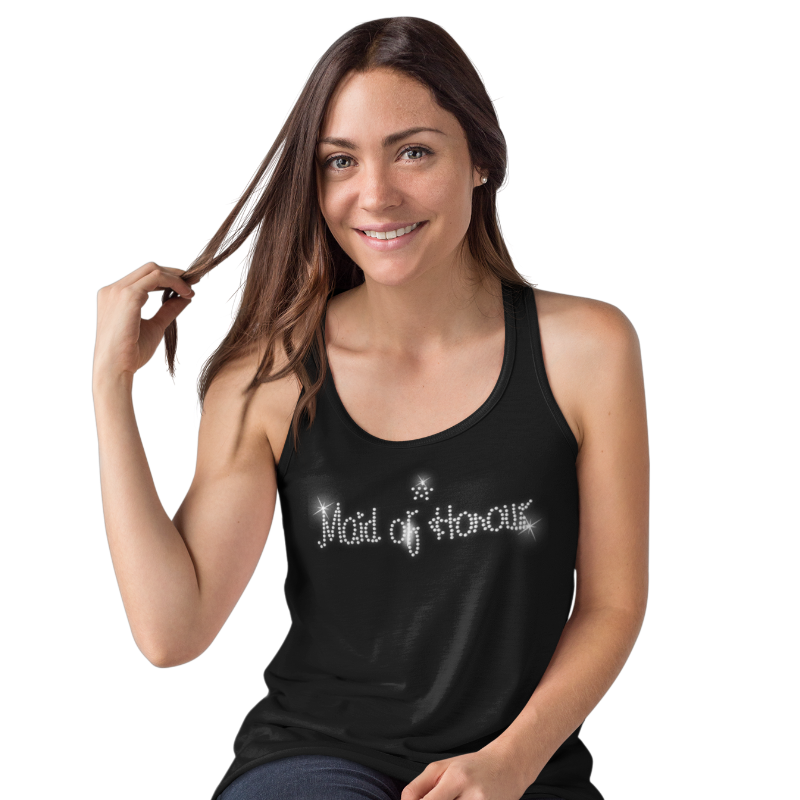 Maid Of Honour Crystal Rhinestone Ladies T-Shirt or Vest - Crystal Design 4 U