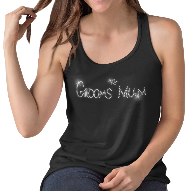 Grooms Mum Crystal Rhinestone Ladies T-Shirt or Vest - Crystal Design 4 U