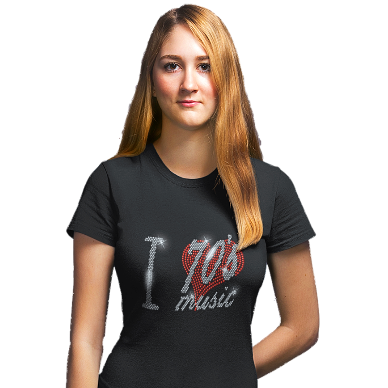 I Love Seventies 70s Music Crystal Rhinestone Design T-Shirts or Vests - Crystal Design 4 U