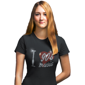 I Love Nineties 90s Music Crystal Rhinestone Design T-Shirts or Vests - Crystal Design 4 U
