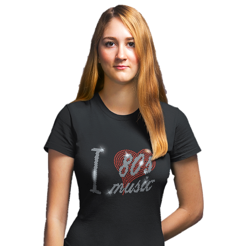 I Love Eighties 80s Music Crystal Rhinestone Design T-Shirts or Vests - Crystal Design 4 U