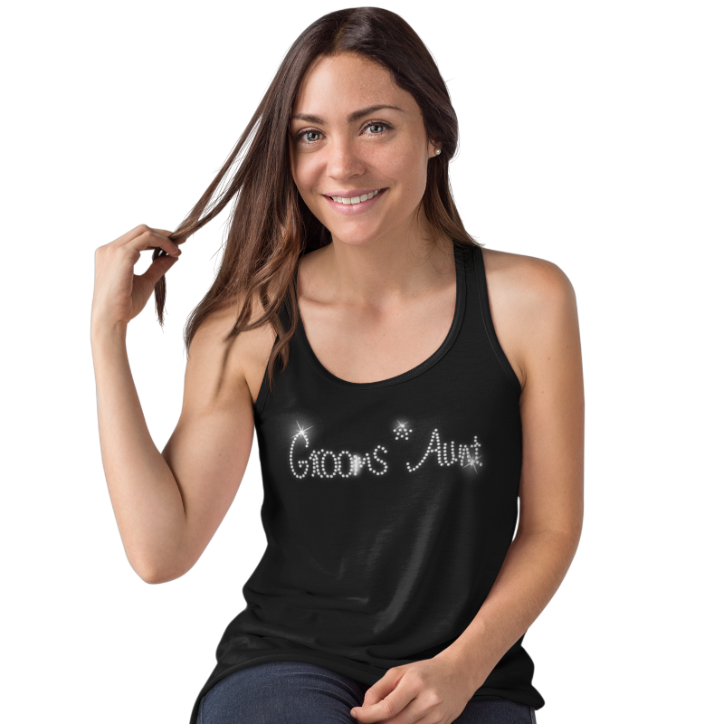 Grooms Aunt Crystal Rhinestone Ladies T-Shirt or Vest - Crystal Design 4 U