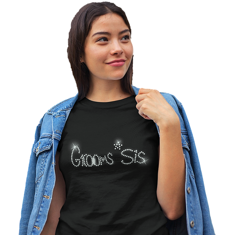 Grooms Sister Crystal Rhinestone Ladies T-Shirt or Vest - Crystal Design 4 U