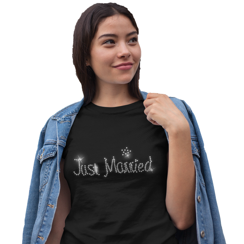 Just Married Crystal Rhinestone Ladies T-Shirt or Vest - Crystal Design 4 U