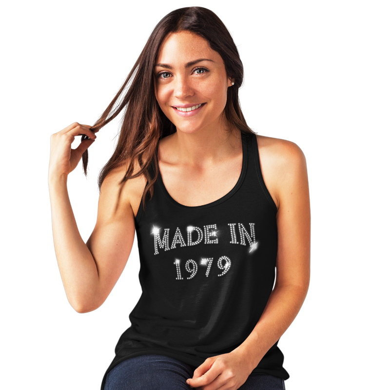 Made in 1979 (40th Birthday) Crystal Rhinestone Ladies T-Shirt or Vest - Crystal Design 4 U