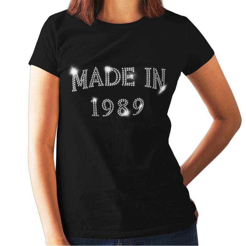 Made in 1989 (30th Birthday) Crystal Rhinestone Ladies T-Shirt or Vest - Crystal Design 4 U