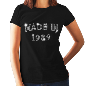 Made in 1989 (40th Birthday) Crystal Rhinestone Ladies T-Shirt or Vest - Crystal Design 4 U