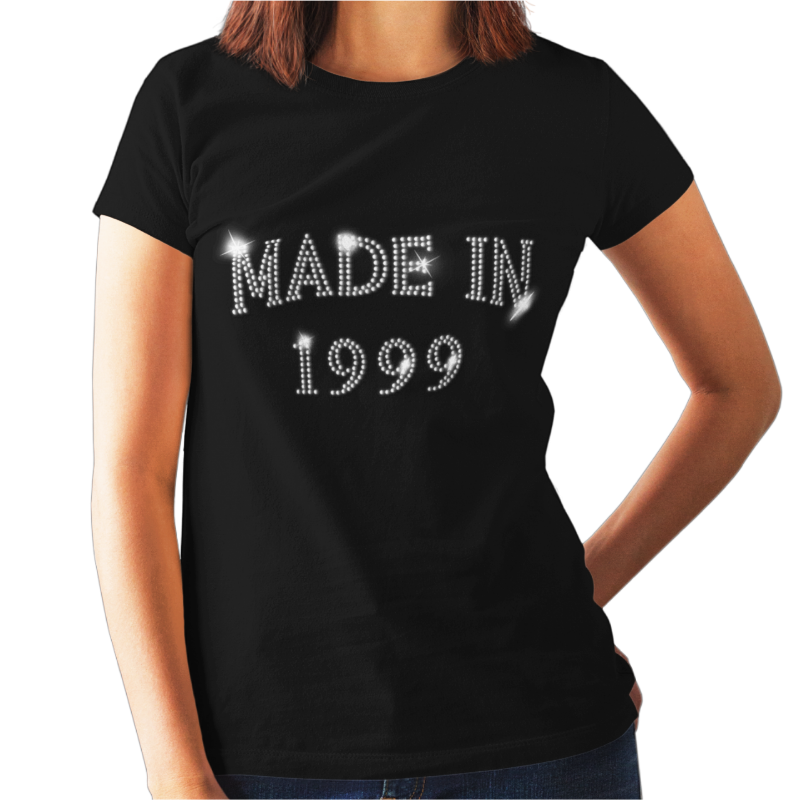 Made in 1999 (20th Birthday) Crystal Rhinestone Ladies T-Shirt or Vest - Crystal Design 4 U