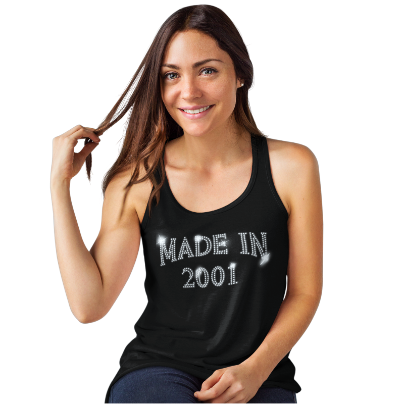 Made in 2001 (18th Birthday) Crystal Rhinestone Ladies T-Shirt or Vest - Crystal Design 4 U