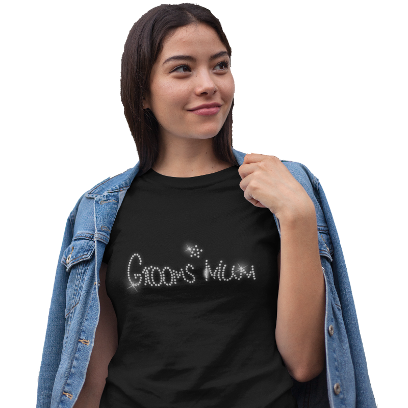 Grooms Mum Crystal Rhinestone Ladies T-Shirt or Vest - Crystal Design 4 U