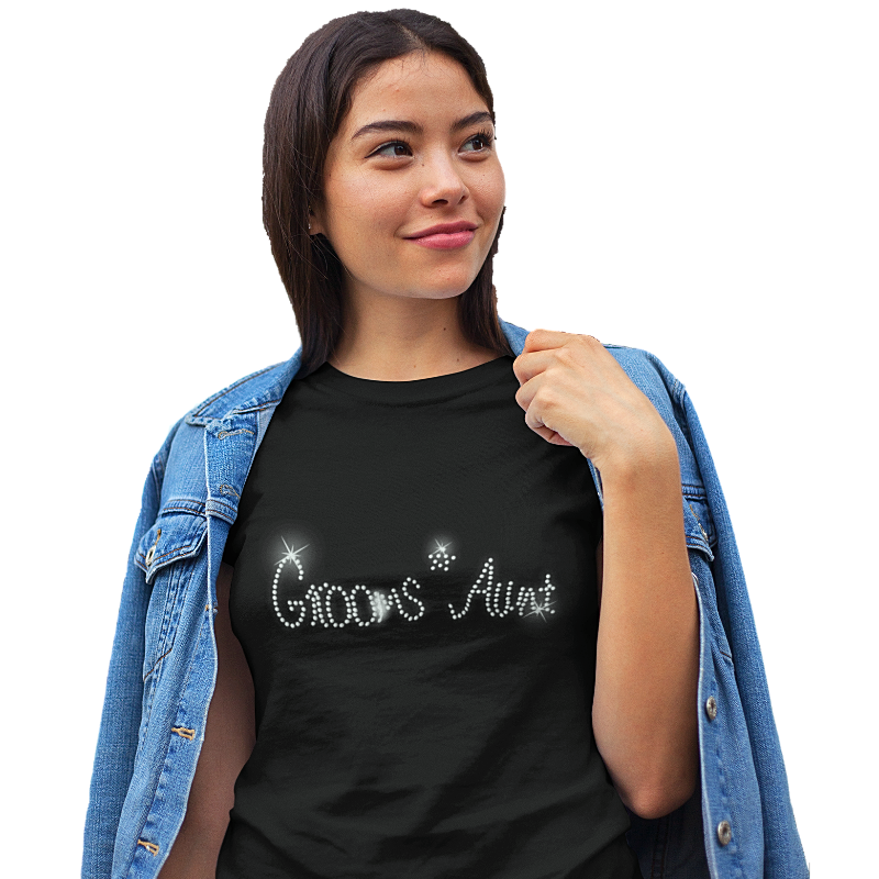 Grooms Aunt Crystal Rhinestone Ladies T-Shirt or Vest - Crystal Design 4 U