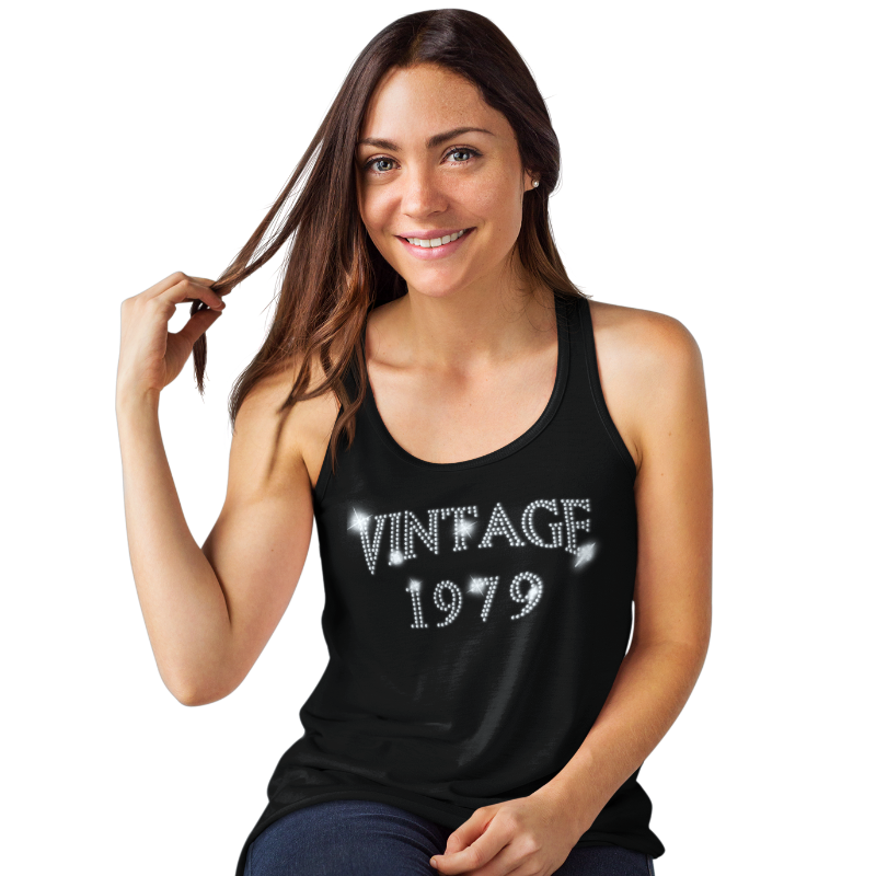Vintage 1979 (40th Birthday) Crystal Rhinestone Ladies T-Shirt or Vest - Crystal Design 4 U