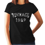 Vintage 1989 (30th Birthday) Crystal Rhinestone Ladies T-Shirt or Vest - Crystal Design 4 U