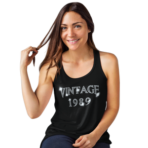 Vintage 1989 (30th Birthday) Crystal Rhinestone Ladies T-Shirt or Vest - Crystal Design 4 U