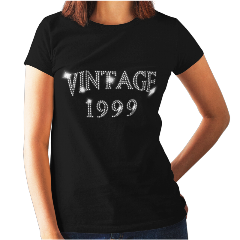 Vintage 1999 (20th Birthday) Crystal Rhinestone Ladies T-Shirt or Vest - Crystal Design 4 U