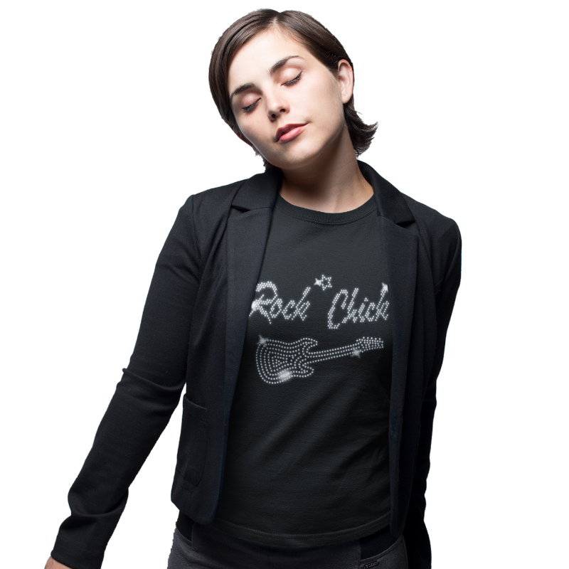 Rock Chick & Guitar Crystal Rhinestone T-Shirt or Vest - Crystal Design 4 U