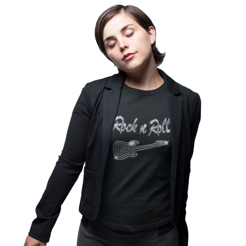 Rock n Roll & Guitar Crystal Rhinestone T-Shirt or Vest - Crystal Design 4 U