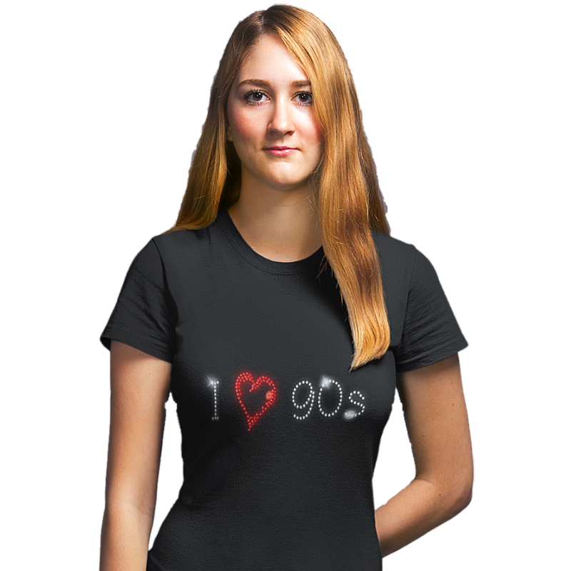 I Love Nineties 90s Crystal Rhinestone Design T-Shirts or Vests - Crystal Design 4 U