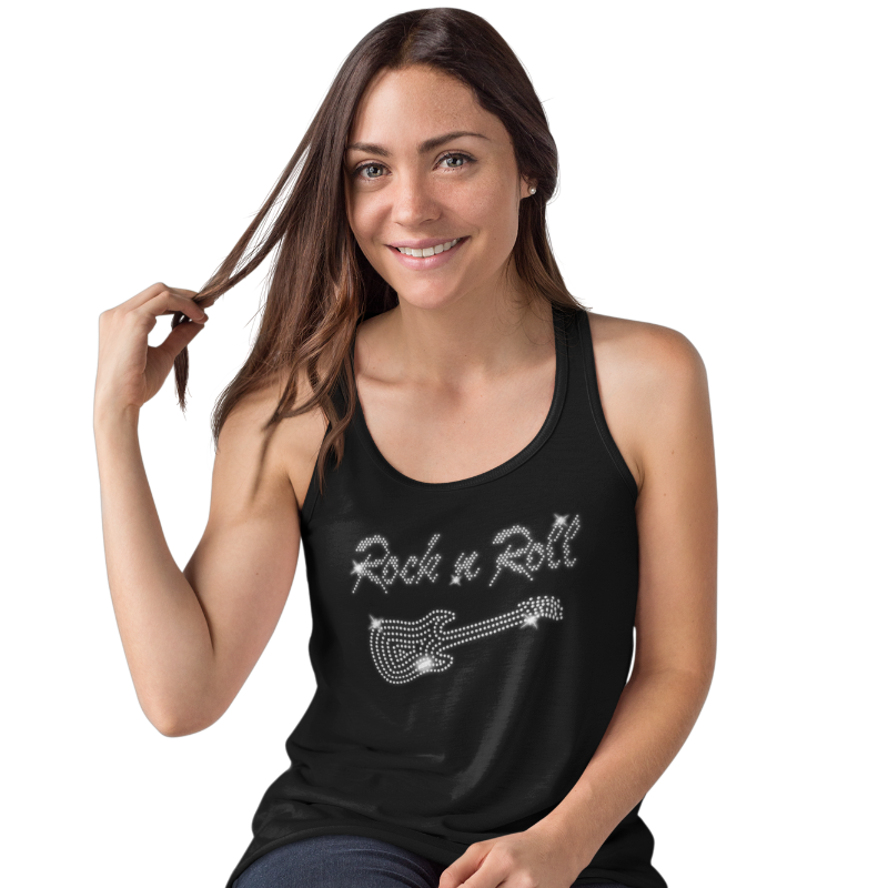 Rock n Roll & Guitar Crystal Rhinestone T-Shirt or Vest - Crystal Design 4 U