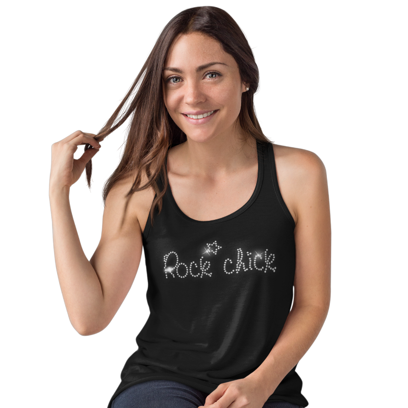 Rock Chick Crystal Rhinestone T-Shirt or Vest - Crystal Design 4 U