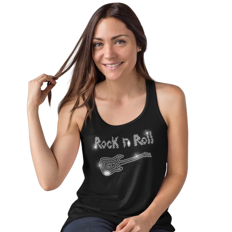 Rock n Roll & Guitar Rhinestud Design T-Shirt or Vest - Crystal Design 4 U