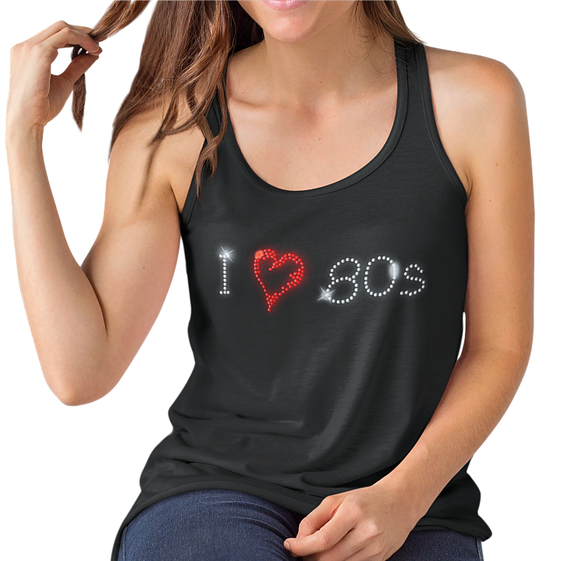 I Love Eighties 80s Crystal Rhinestone Design T-Shirts or Vests - Crystal Design 4 U