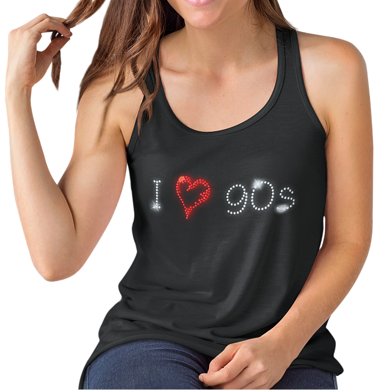 I Love Nineties 90s Crystal Rhinestone Design T-Shirts or Vests - Crystal Design 4 U