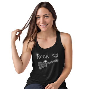 Rock On & Guitar Rhinestud Design T-Shirt or Vest - Crystal Design 4 U