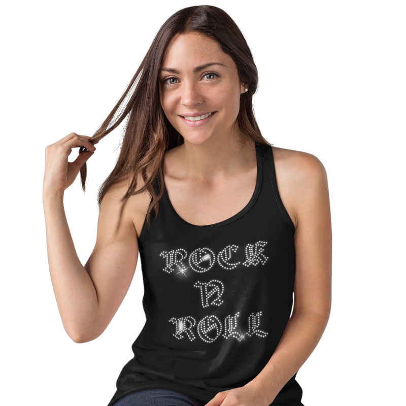 Rock n Roll Crystal Rhinestone Ladies T-Shirt or Vest - Crystal Design 4 U
