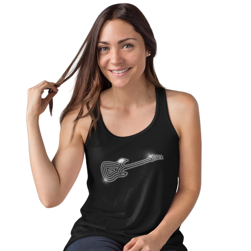 Guitar Crystal Rhinestone Ladies T-Shirt or Vest - Crystal Design 4 U